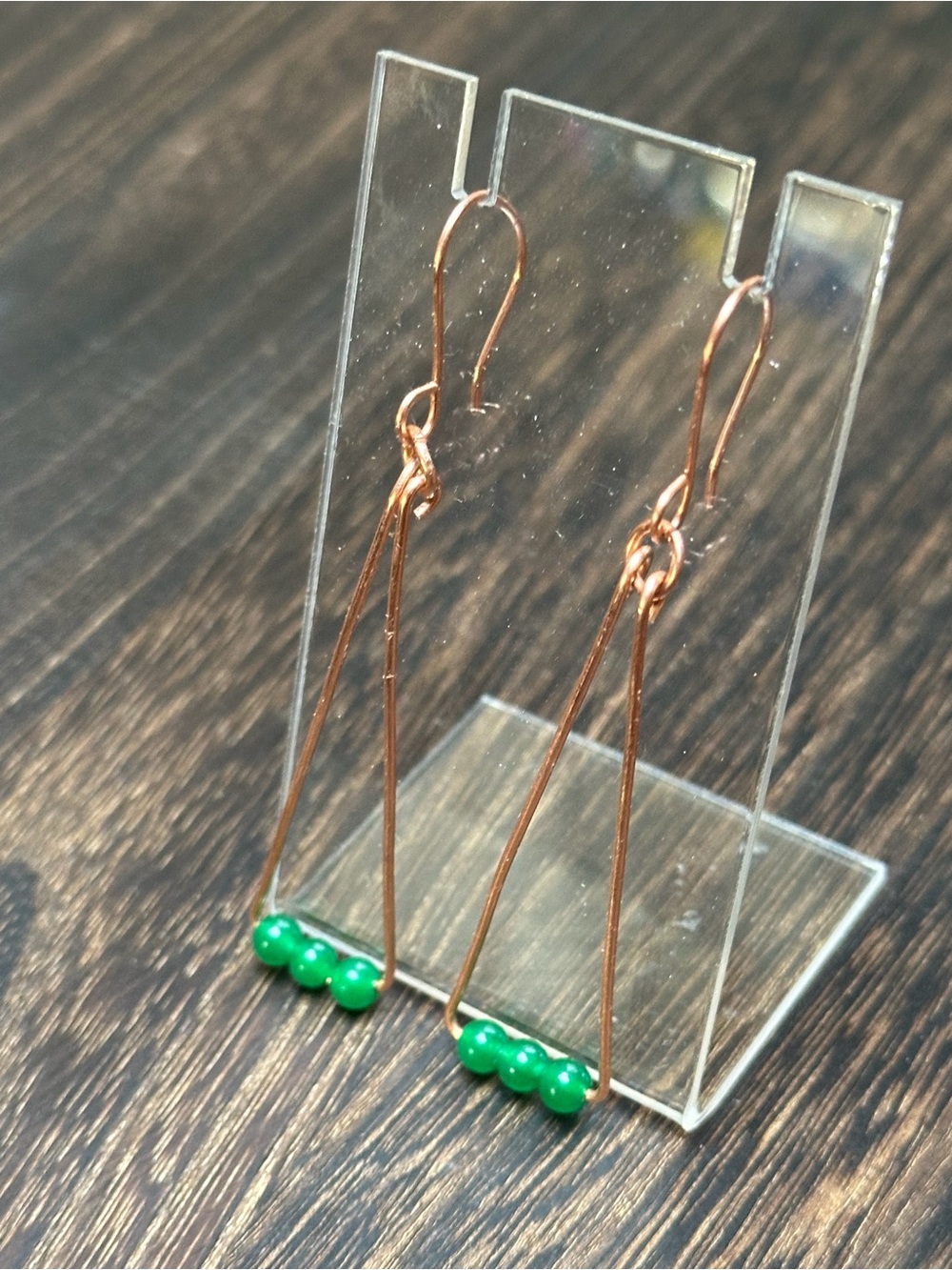 Copper Dyed Jade Earrings | Modern Triangle Dangle Earrings